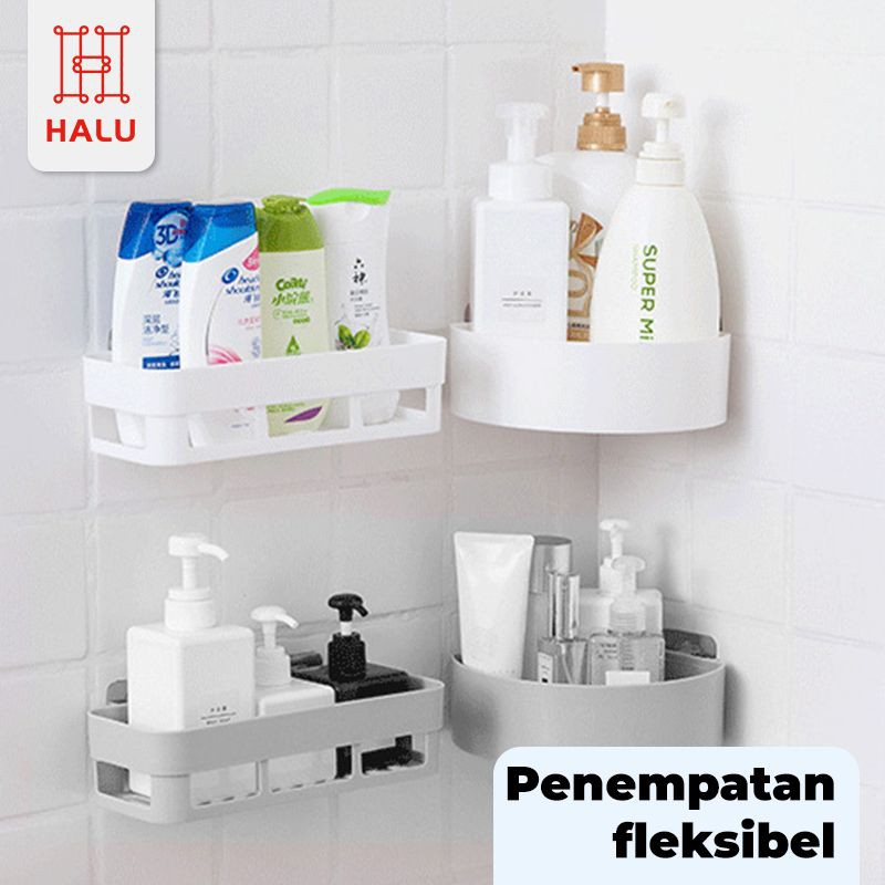 Halu Rak kamar Mandi Sudut Tempel Keramik Tanpa Paku Tempat Penyimpanan Rak Bumbu Sabun Odol HRD308