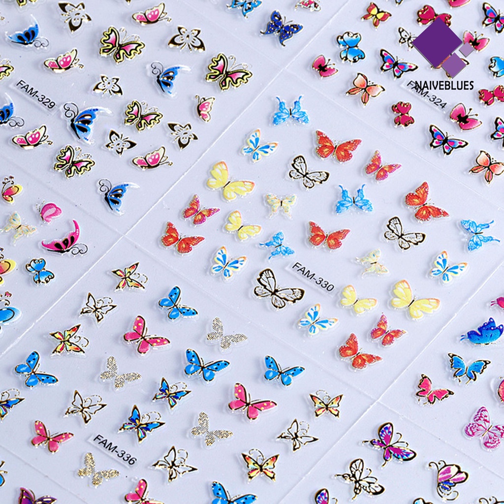 Naiveblue &gt; 24Pcs / Set Stiker Kuku Motif Kupu-Kupu Untuk Nail Art / Manicure Wanita Butterfly