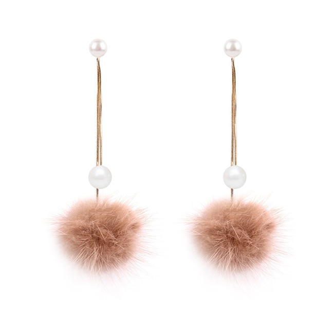 LRC Anting Tusuk Fashion Fuzzy Ball Decorated Earrings