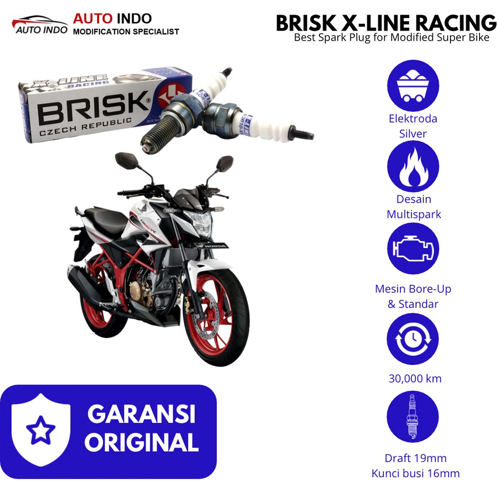 Busi Motor Brisk Xline Racing AOR10-X9 untuk Honda CB150R Garansi Ori Kunci Busi 16 mm