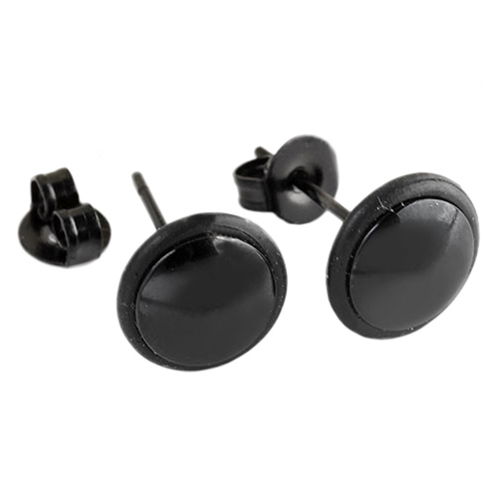 Hu Hu Hu Hu Hu Alat Bantu Pasang Kacamata♡ 1 Pasang Anting Stud Bentuk Bulat Warna Hitam Bahan Stainless Steel Untuk Pria Dan Wanita