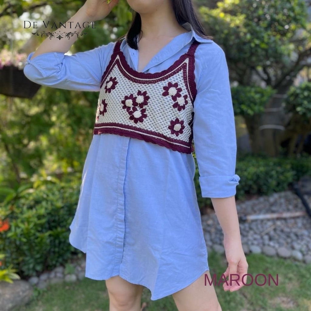 Vest Rajut / Rompi Lace Motif Bunga / Korean Knit Vest