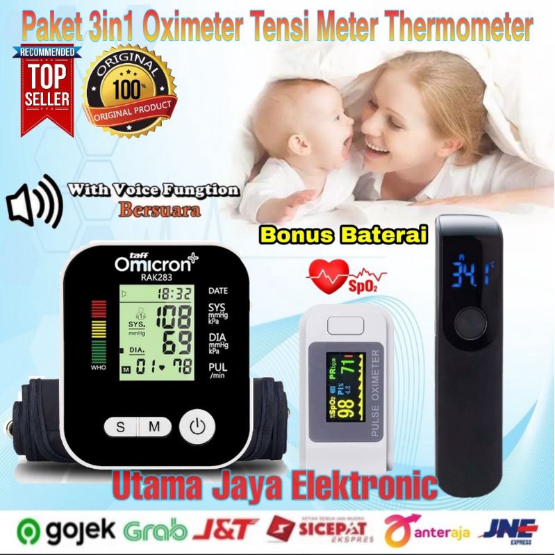 Paket 3in1 Thermometer Infrared Tensi Meter Oximeter Fingertip