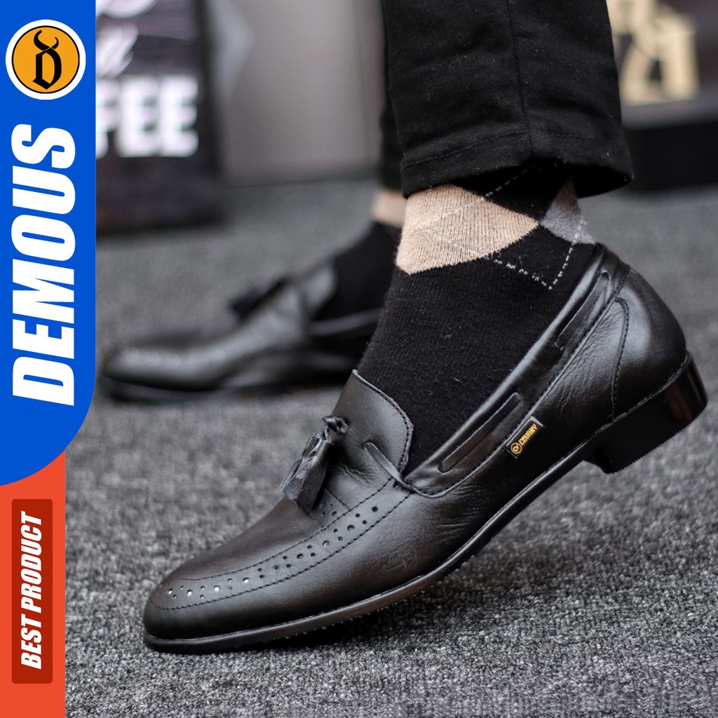 DEMOUS Opeck - Sepatu Formal Pantopel Hitam Kulit Asli Kerja Pria