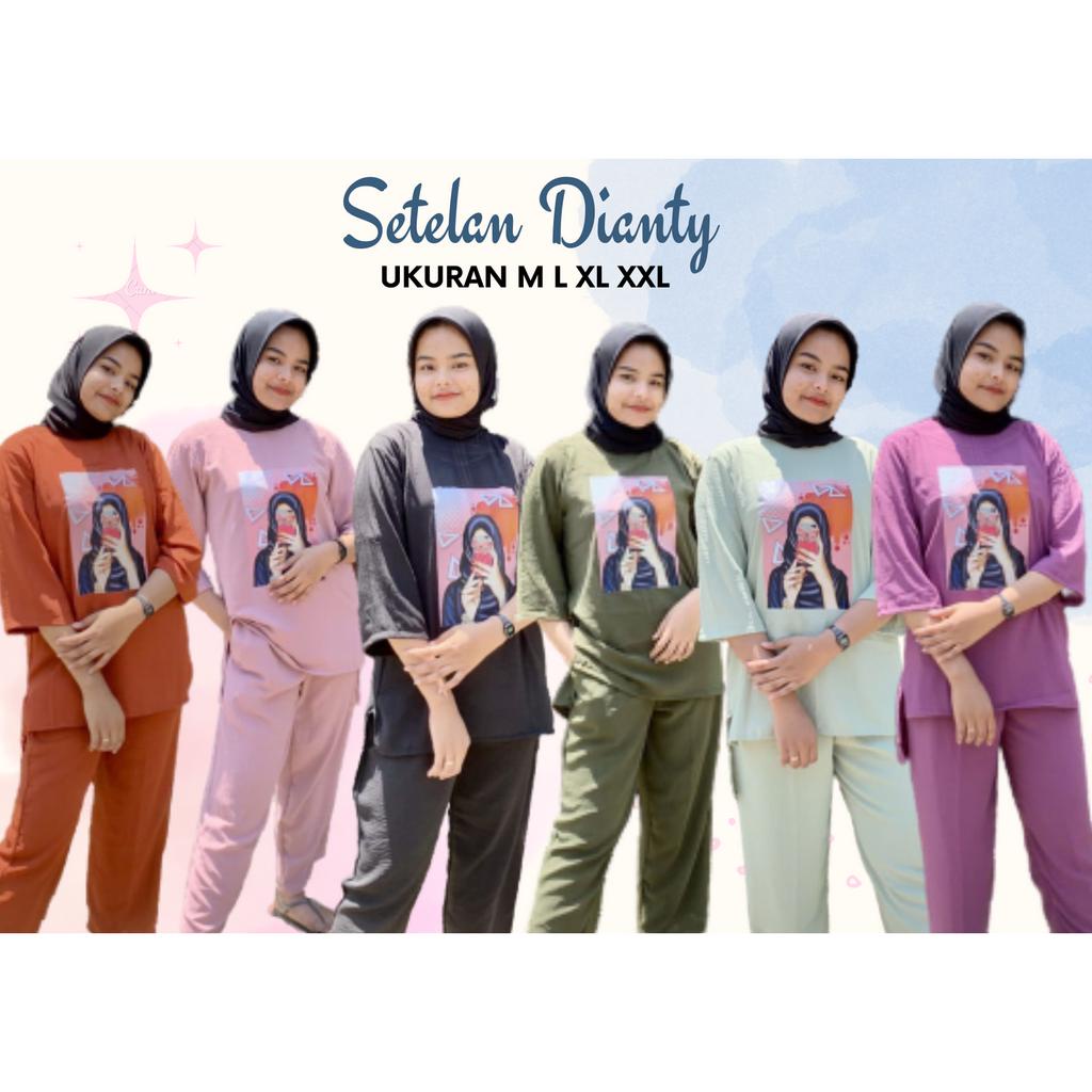 SETELAN WANITA TERBARU DIANTY SET BAHAN CRINKLE AIRFLOW  APLIKASI SABLON UKURAN M  L XL XXL LD 100 - 120 CM PC 96 CM REALPICT SETELAN CELANA DAN ATASAN WANITA SETELAN CRINKLE JUMBO ONE SET WANITA KOREAN STYLE SETELAN WANITA TERBARU 2023 KEKINIAN