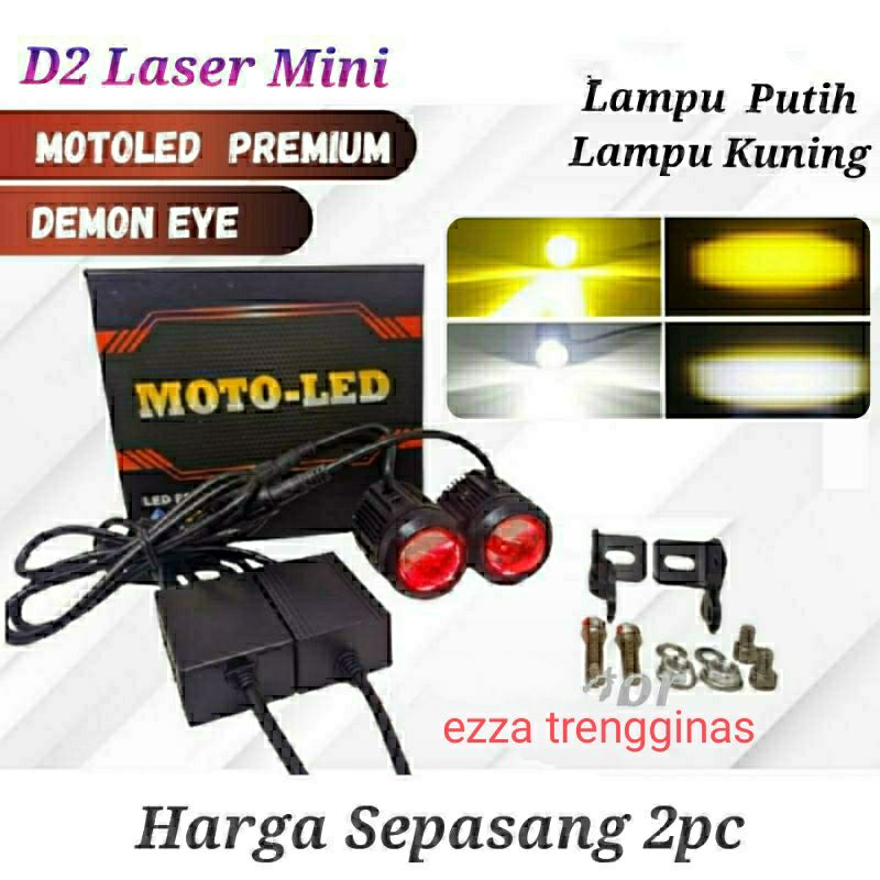 LAMPU TEMBAK FOGLAMP D2 MOTO LED PUTIH KUNING UNIVERSAL