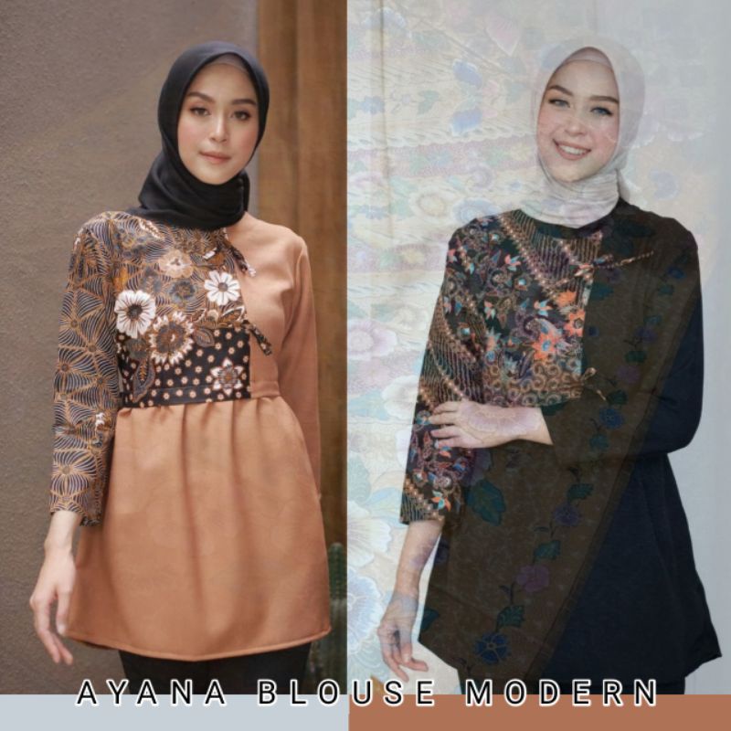 ATASAN BAJU BATIK WANITA  MODEL BLOUSE TUNIK MODERN M L XL