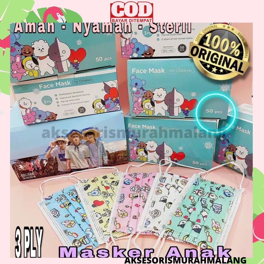 [ECER] MASKER ANAK / MASKER ANAK KARAKTER BT21 / MASKER ANAK 3 PLY