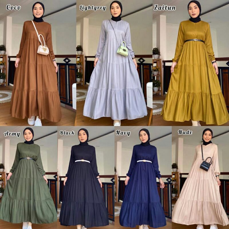 GAMIS MIDI DRESS LONG TUNIK BAHAN KATUN RAYON VISCOSE COTTON POLOS PREMIUM WARNA HITAM BLACK BIRU NA