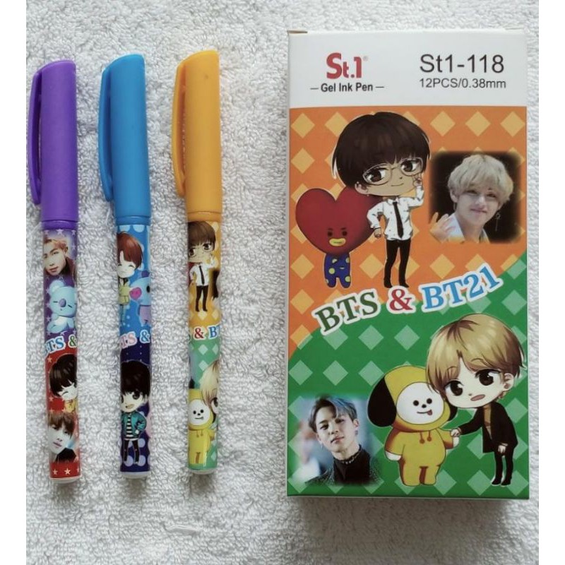 PULPEN GEL INK PEN ST.1 - 118 / PULPEN GEL MOTIF BTS BT21 ( PER LUSIN ) 0,38 MM