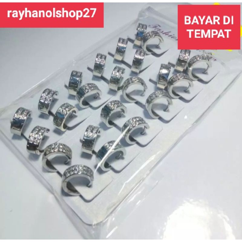 New Grosir (12 pcs ) Anting jepit wanita Titanium Silver 2021