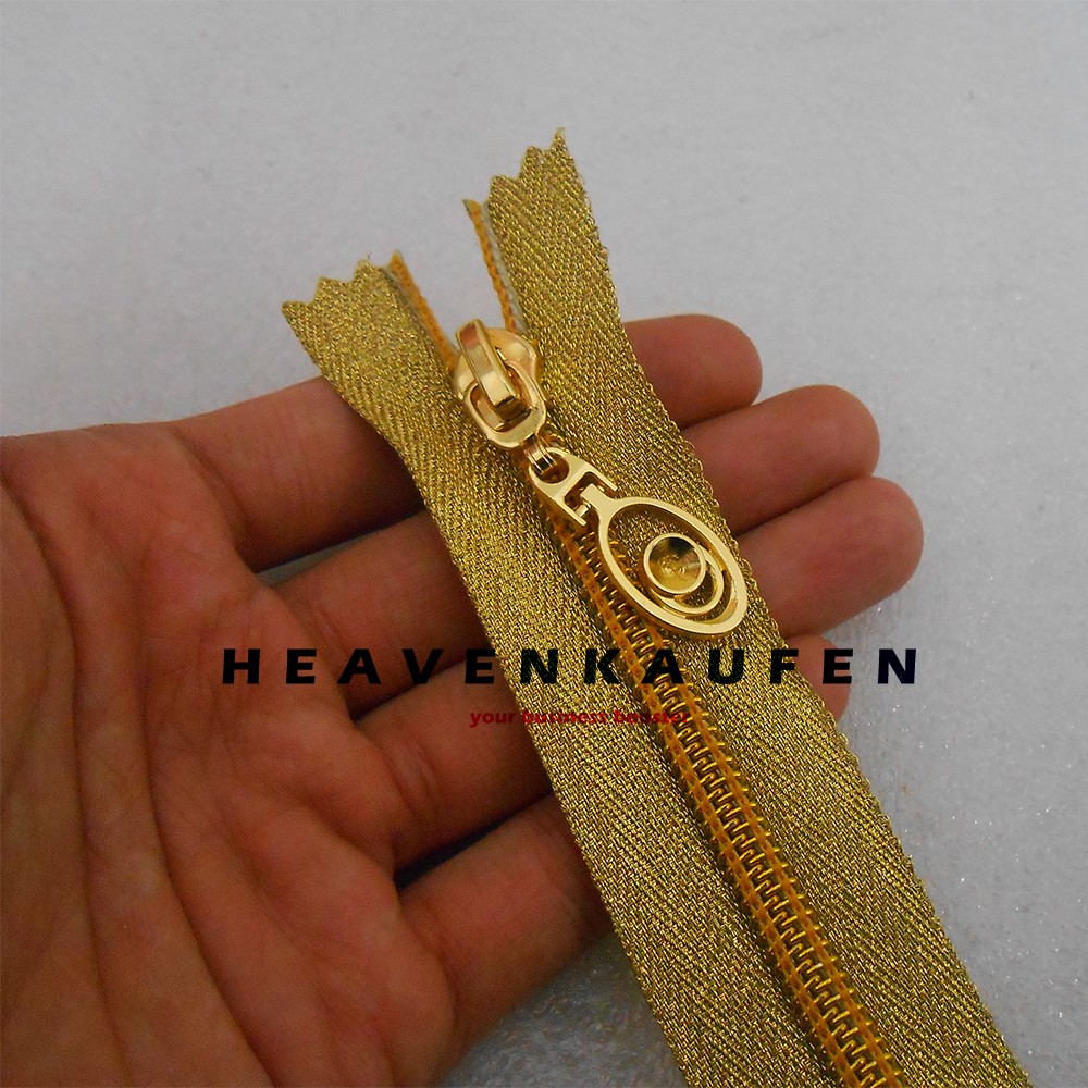 Resleting Zipper Coil 15 cm Blink - Blink Mengkilap Warna Gold