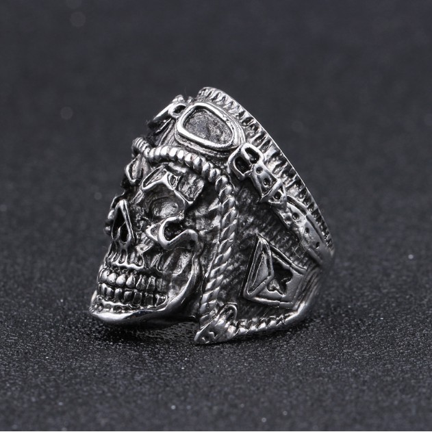 SEUSUK  Cincin Desain Tengkorak Pilot Gaya Punk/Gothic/Steampunk/Vintage untuk Pria/Wanita cincin