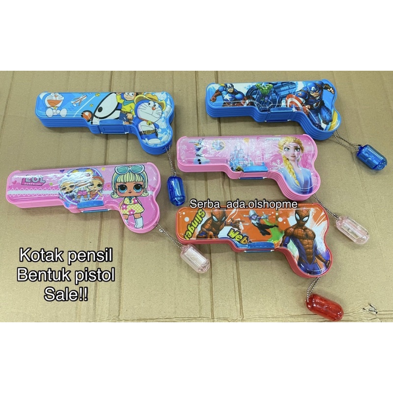 

sale!!! Kotak pensil import 100% bentuk pistol buat cowo dan cewe ada gantungan serutan 2 magnet