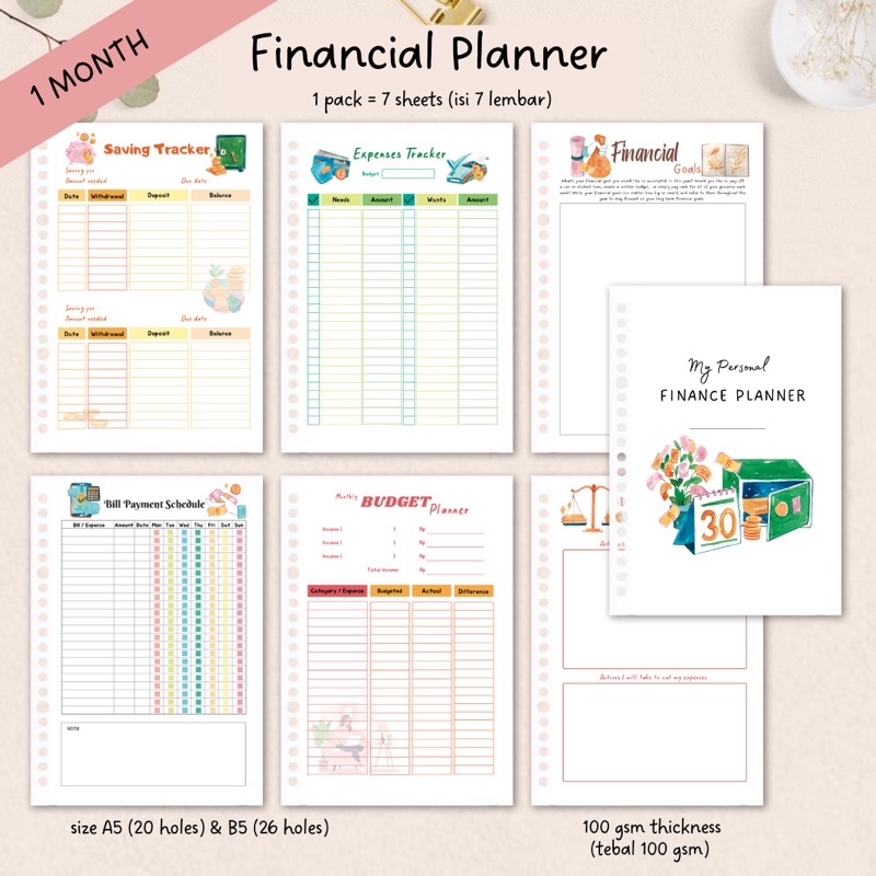 

Budget Planner Saving Expense A5 20 rings & B5 26 rings ( Binder Planner )