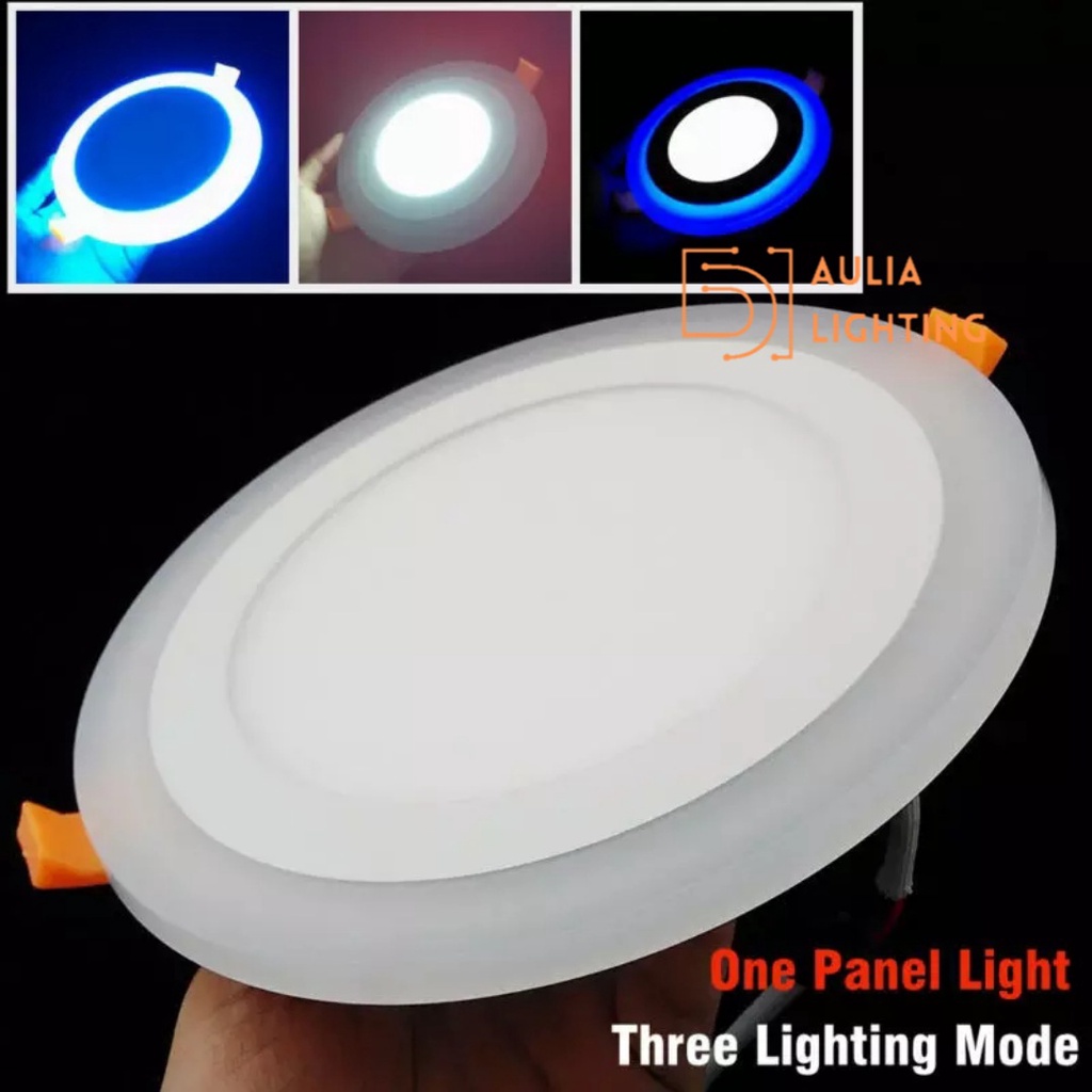 Lampu Downlight LED 2 Warna Putih Biru Kuning 3 Step 6w + 3w Panel IB inbow Bulat Kotak 6 Watt +  3 Watt Bulat 9W Hias Plafon tanam kamar tidur 5 inch