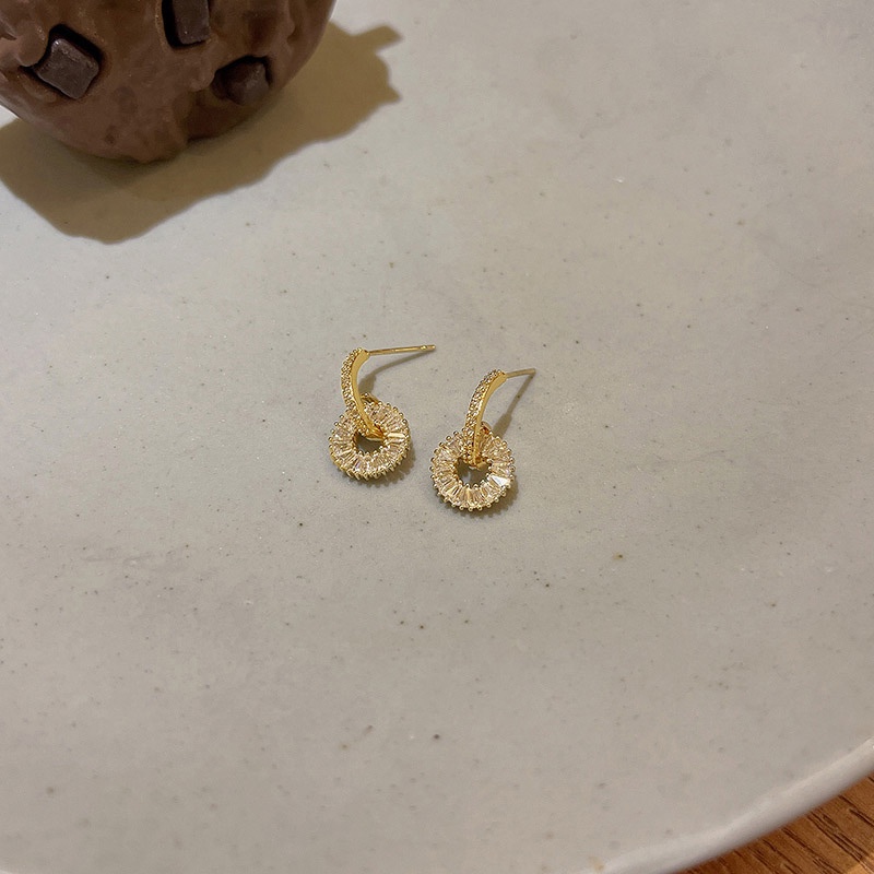 Anting Tusuk Sterling silver 925 Desain Lingkaran Hias Zircon Untuk Wanita
