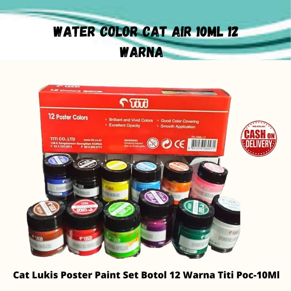 

TERLARIS!! Cat Air Lukis Poster Paint Set Botol 12 Warna Titi Poc-10Ml Isi 1 Pack