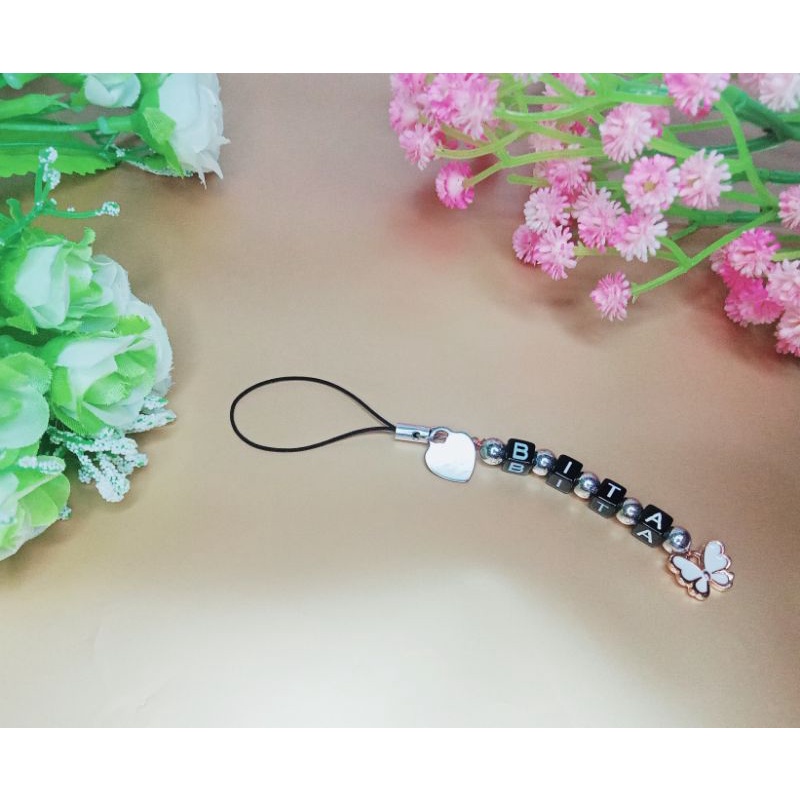 Gantungan HP / Gantungan Kunci Custom Nama / Gantungan Hp nama huruf  charm tali hp kunci custom luc