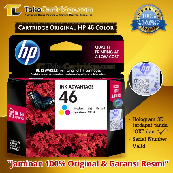 Cartridge HP 46 Tri-colour ORIGINAL Catridge color CZ638AA Katrid tinta warna printer 2020hc 2520hc