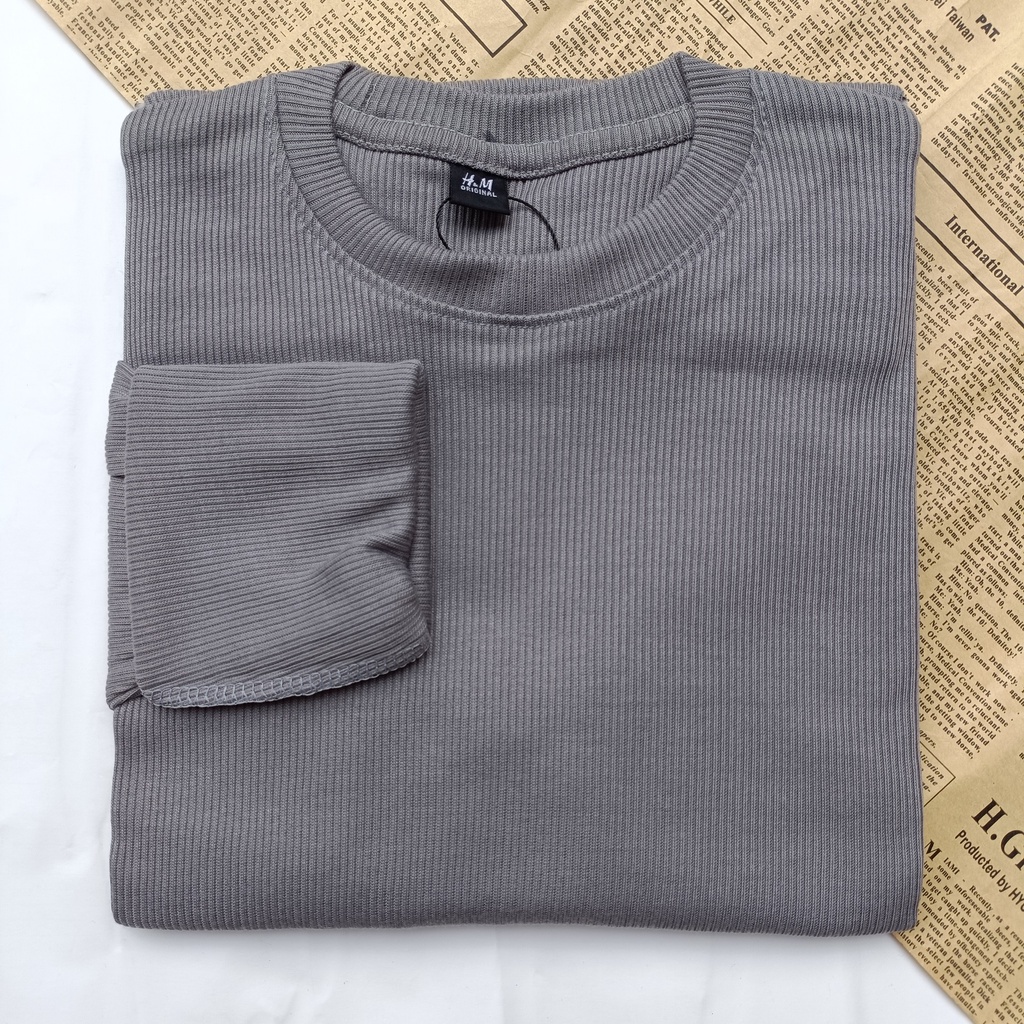 PART II Kaos Rib Premium / Kaos Grosir / Kaos Rib Premium Tebal / Kaos Lengan Panjang Termurah-Gray