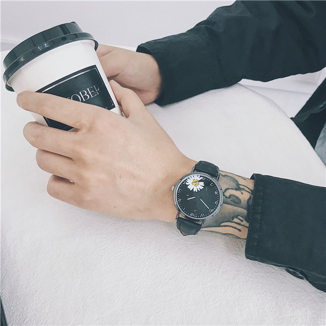 Jam Tangan Analog Quartz Wanita Strap PU Bunga Daisy Kecil Fashion Wanita Import-8