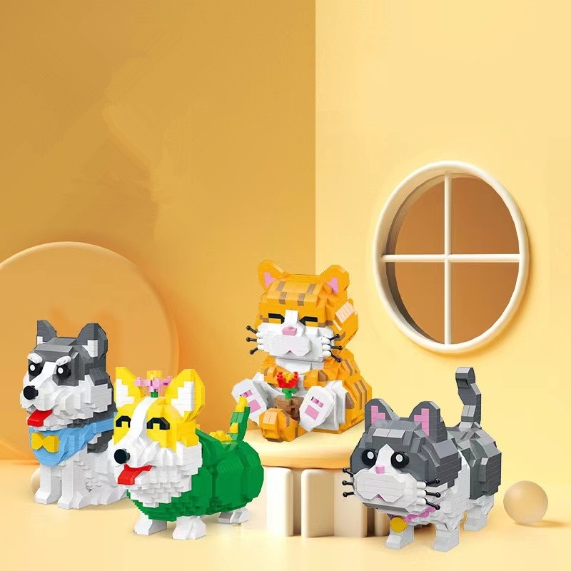 Mainan Balok Bangunan Mini Seri Hewan Anjing Husky / Corgi Kompatibel Lego