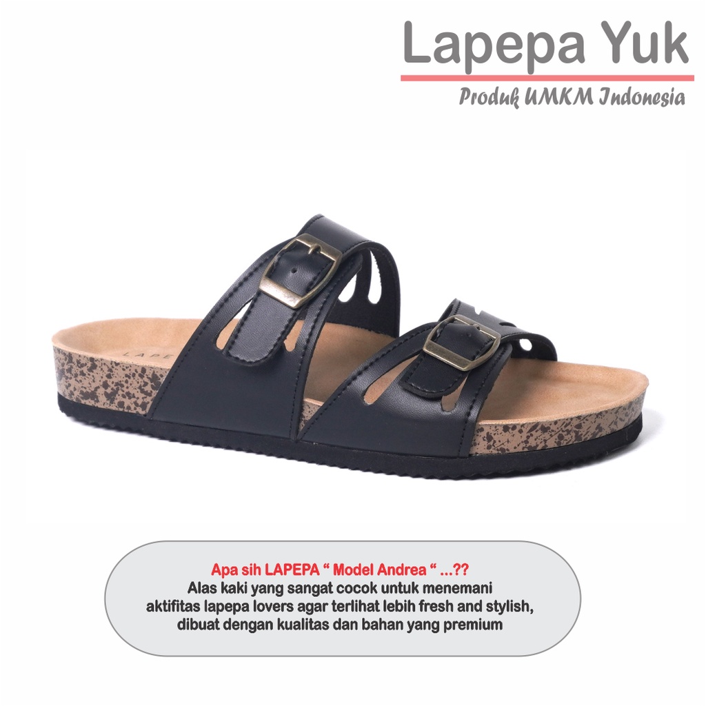 LAPEPA YUK - Sandal Wanita Casual Model Birken Sol Puyuh ANDREA ALL COLOR Sendal Cewek Sol Kulit Santai Ban dua Empuk Warna Black Hitam Putih Sandal Perempuan Selop Anti Slip Premium Original Kekinian Terbaru Shoes ORI Mall Official Store