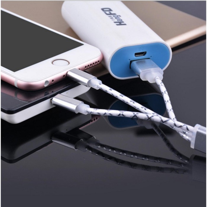 Kabel Charger Key Ring Optical Fiber 2 in 1 Micro USB dan Lightning USB Cable Doky