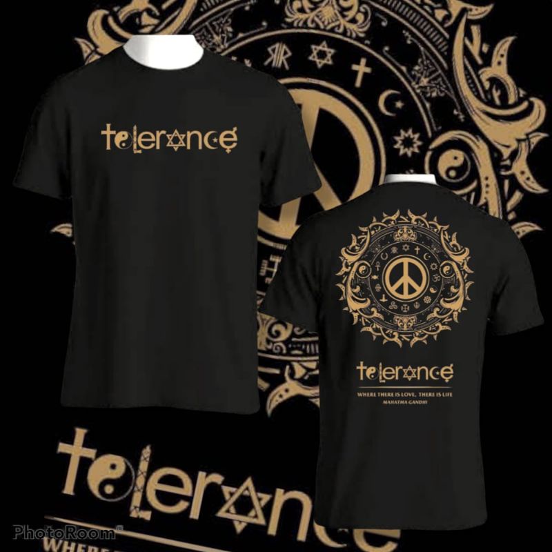KAOS TOLERANCE GOLD, KAOS DISTRO PRIA.KAOS OBLONG.KAOS ISLAM,KAOS RELIGI.KAOS DISTRO TERLARIS.KAOS D