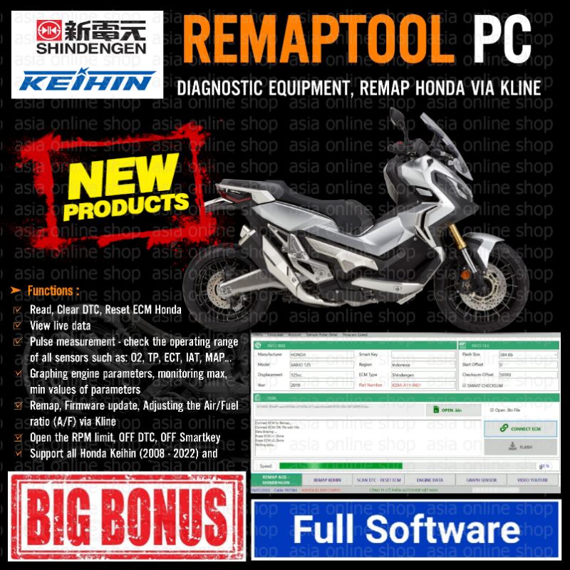 Alat remap ecu Shindengen Keihin Motor Honda