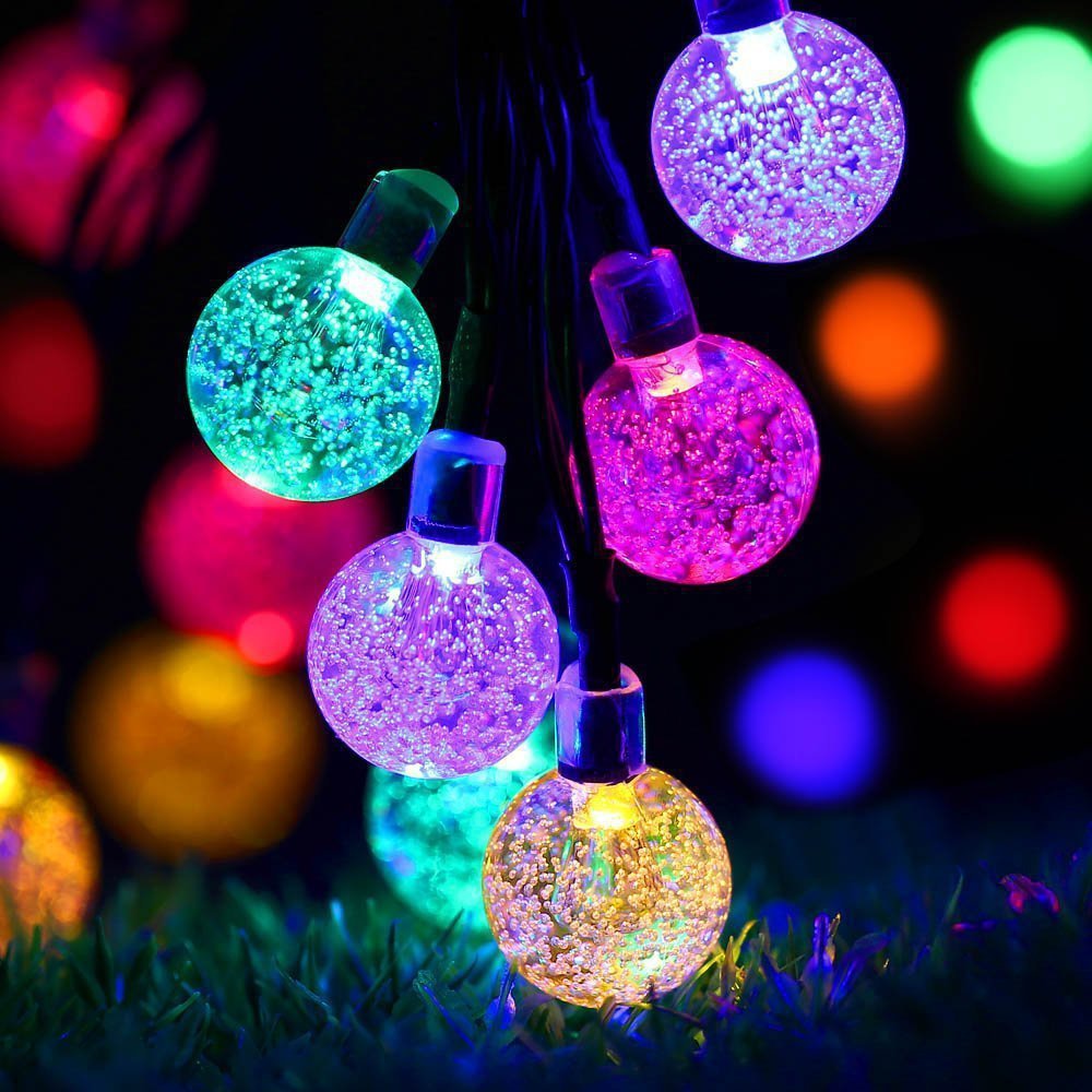 Solar Energy LED Crystal Ball Bubble Lamp/8 Modes Fairy String Lights/Outdoor Waterproof/Garden Christmas Festival Party Decoration/Warm White Colorful