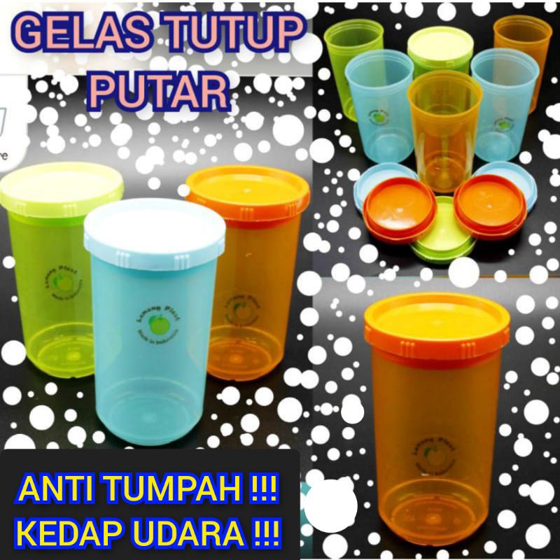 GELAS TUTUP PUTAR KIWI GELAS TUTUP PUTAR MURAH DRAT LEMONY / GELAS TUTUP ANTI TUMPAH / GELAS KEDAP U