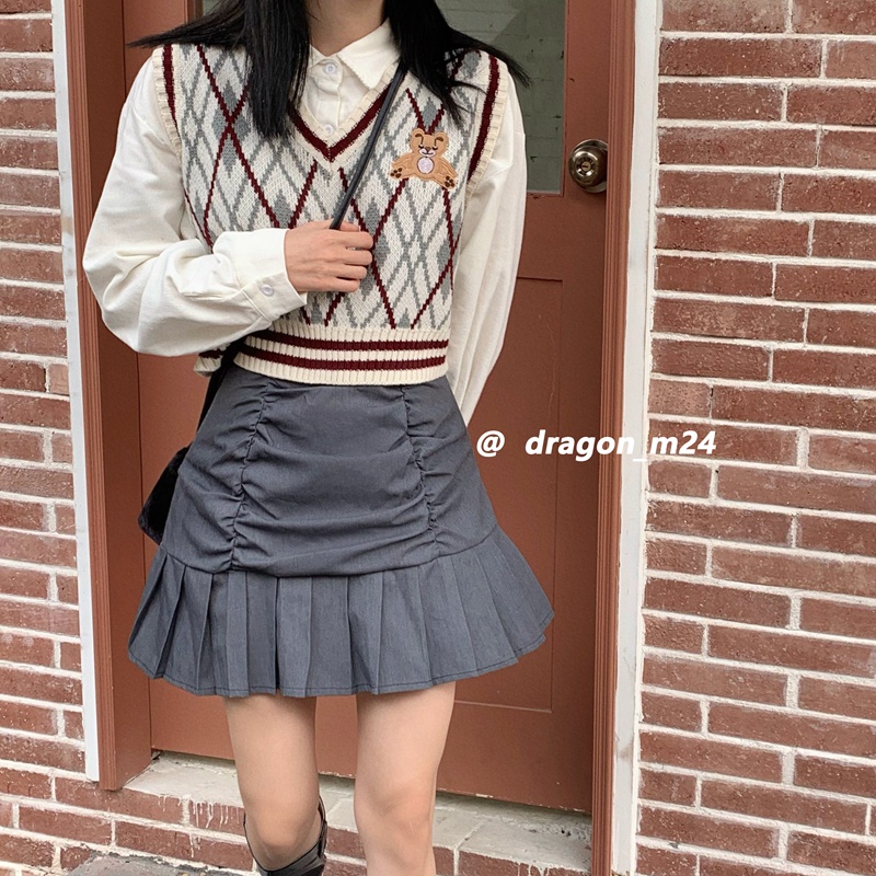 Versi Korea dari rompi rajut v-neck retro baru wanita crop top rompi rajut korea jaket korean style