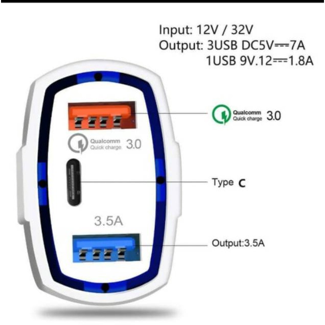 7A fast charging Qualcomm car charger USB tipe C casan mobil 3 port quick charge casan lighter motor