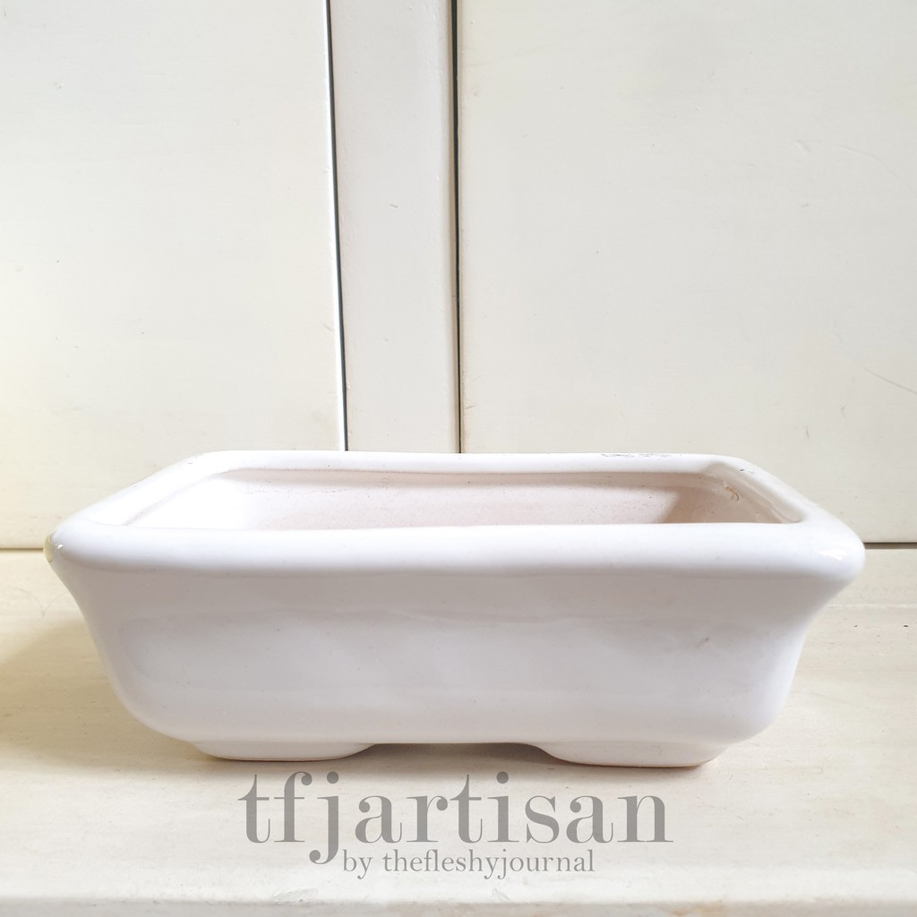 JUNIPER - POT KERAMIK KOTAK BONSAI PUTIH 13,5 x 9,3 CM TANAH LIAT