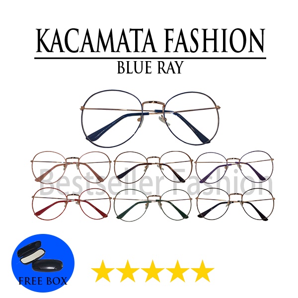 ⭐ COD ⭐ Kacamata anti radiasi blueray dewasa bahan metal Kacamata Fashion Pria dan Wanita Bingkai Oval Warna Warni FREECASE