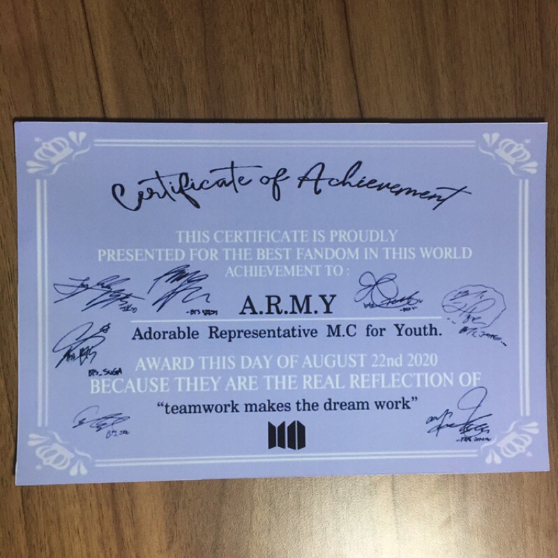 SERTIFIKAT ARMY BTS 2 PCS TERMURAH