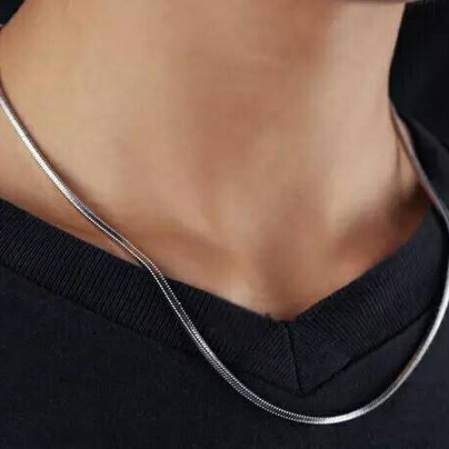 TERBARU kalung pria keren anti karat kalung silver wanita dan pria kalung titanium tidak gatal Luntur Import / kalung Belut Gepeng Titanium / kalung Pria Terbaru / kalung Korea Wanita