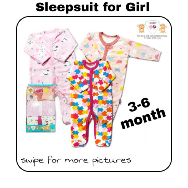 LIBBY Sleepsuit 3-6 Bulan/ Baju Tidur Bayi Perempuan/ Jumper