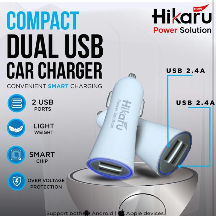 HIKARU charger mobil 2 usb ports 2.4A saver hikaru HKCC17