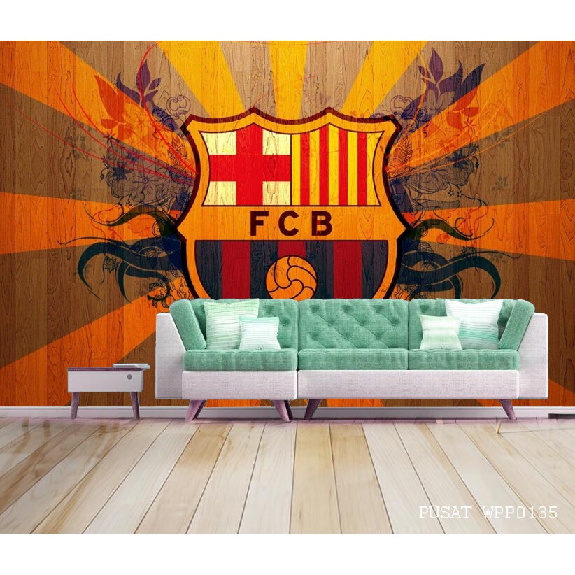 HARGA TANGAN PERTAMA Wallpaper dinding Bola Barcelona, Wallpaper kamar tidur motif Barcelona fc