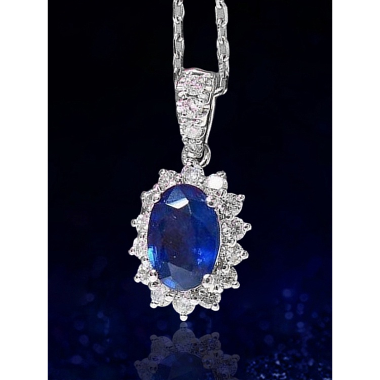 Kalung Liontin Kristal Zircon Bentuk Bunga Matahari Warna Biru Untuk Wanita