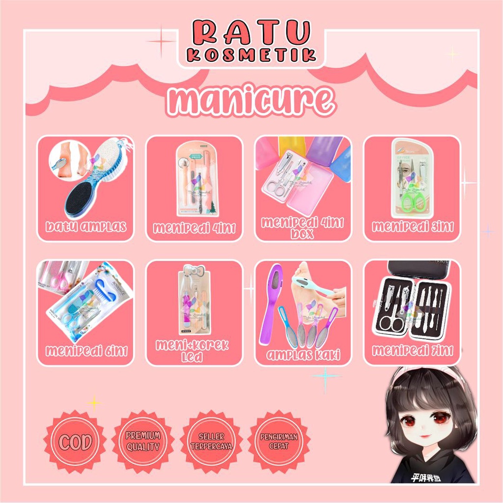 ❤ RATU ❤ Manicure Pedicure | Pinset Gunting Kuku | Alat Pembersih Kaki 4in1 Paddle | Sikat Batu Apung Amplas Meni Pedi Gagang | Gunting kuku karakter