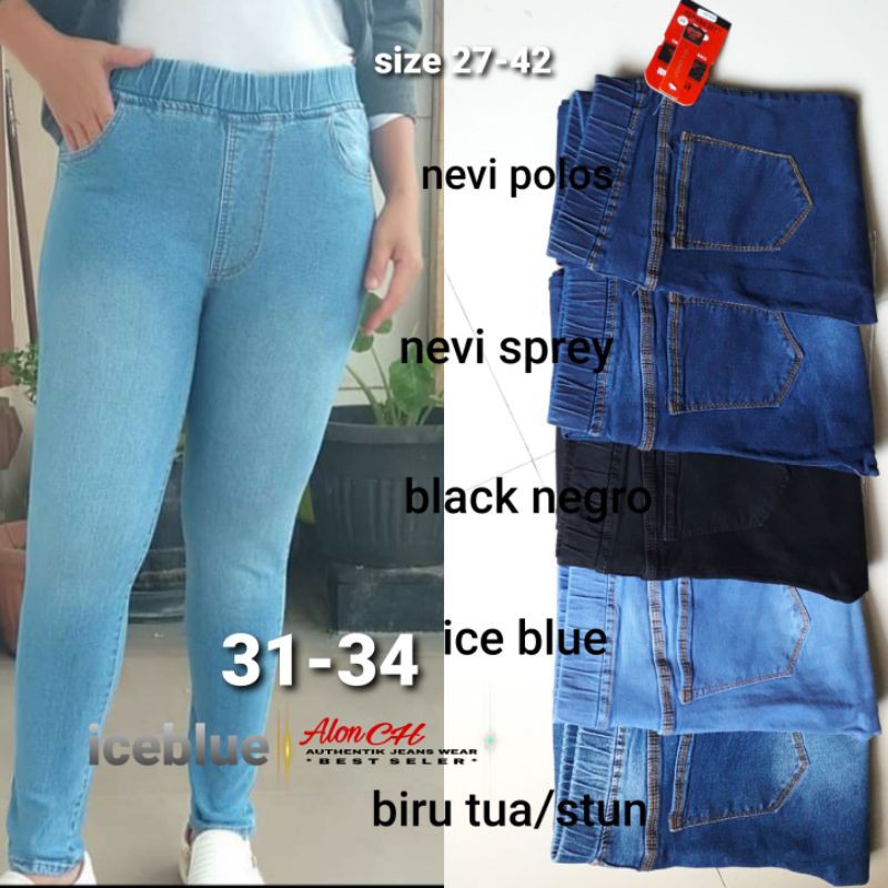 Celana Jeans Wanita Pinggang karet Jumbo  - Skinny Jeans Pinggang Karet Size 31-34