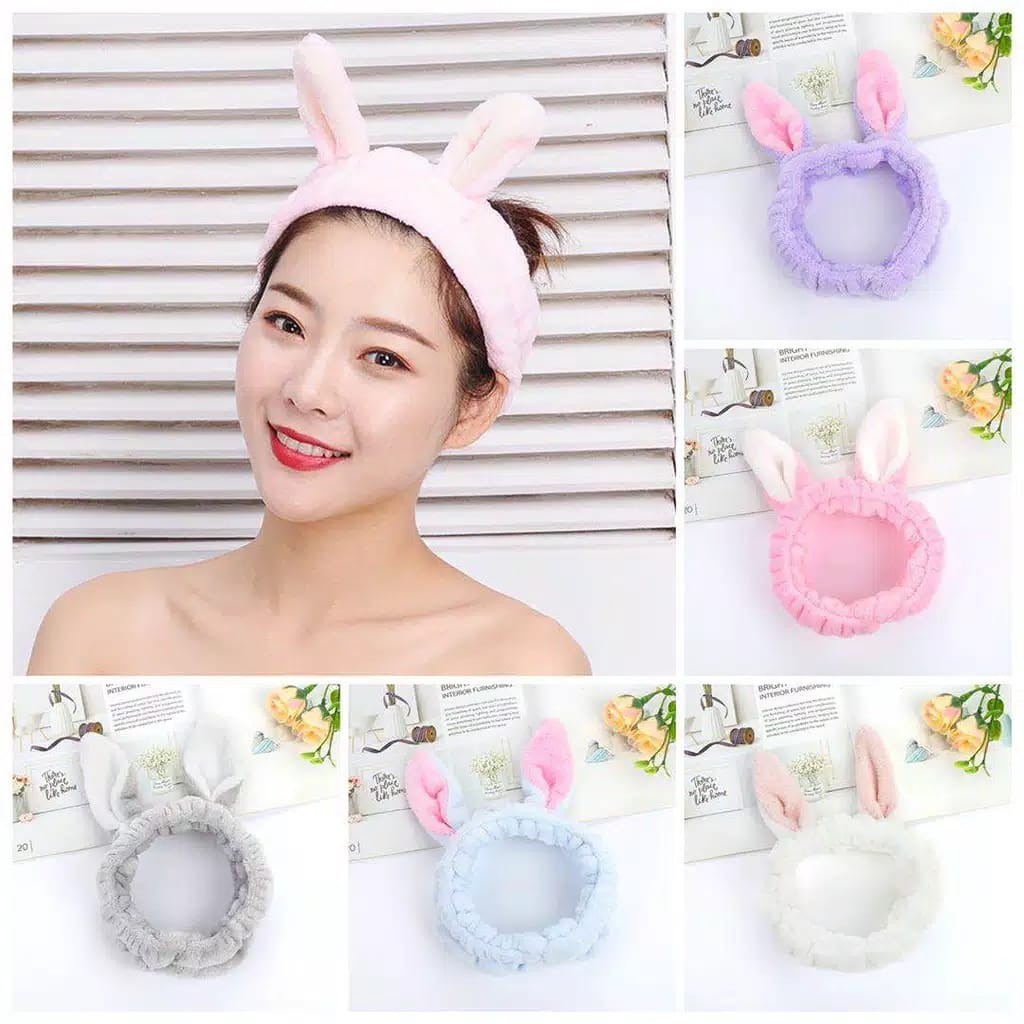 Bandana Model Telinga Kelinci Lucu Lembut Wanita/Bando Rambut Mandi Gaya Korea Bando Fashion (VH)