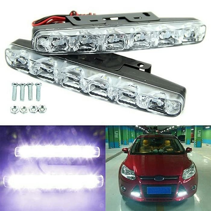 2 Pcs Lampu 6 Led Mobil Drl Depan Fog Lamp Sen Sorot Tembak Senja Kota - Putih