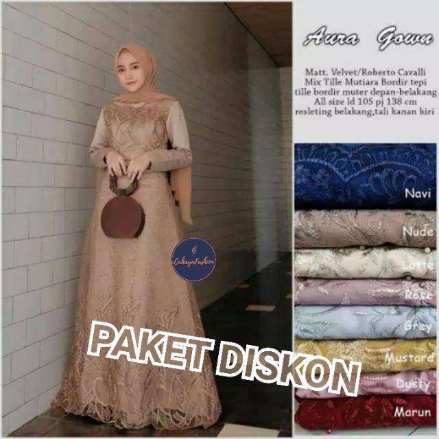ADA JUMBO  Dress Pesta Sahita Maxi Gamis tile bordir Aura Gown dress jumbo xxl / gamis brokat jumbo 
