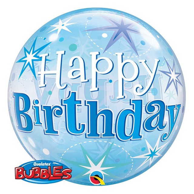

QUALATEX DECO BUBBLE 22 INCH BDAY BLUE STARBURST SPARKLE