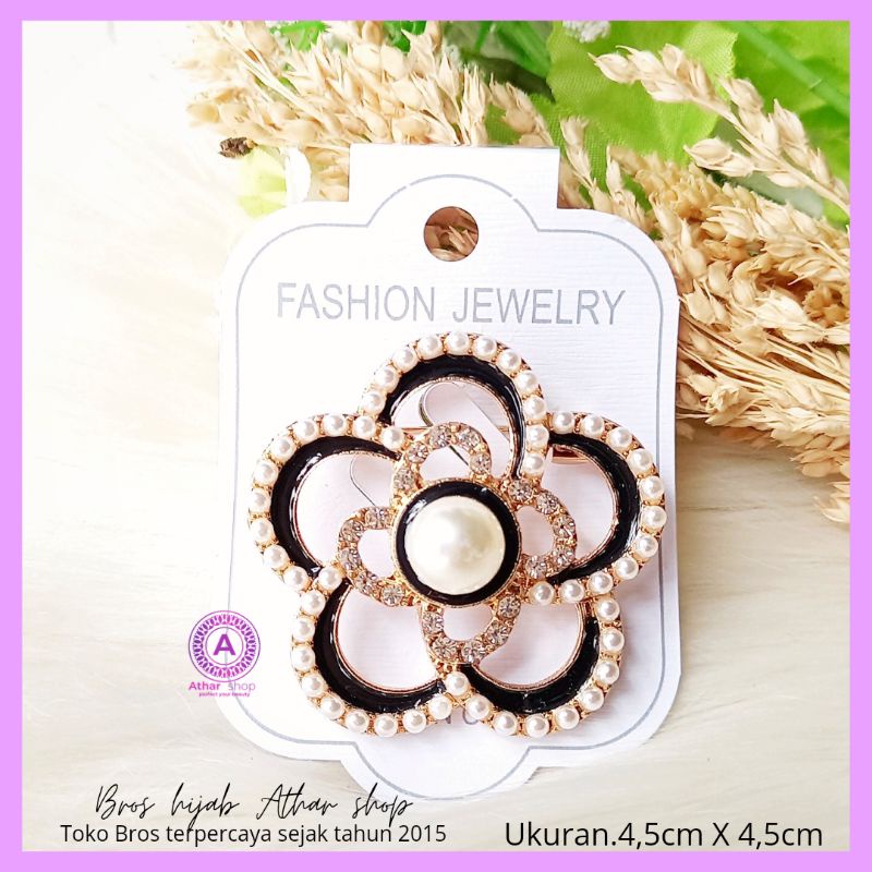 Athar shop COD Bros mutiara kristal fashion korea aksesoris fashion pin bros tuspin-Blackflow 02 gold